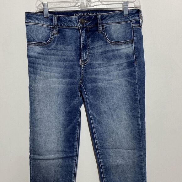 American Eagle Outfitters Women's Blue Whiskering Super Stretch Jegging Size 10 - Picture 1 of 9